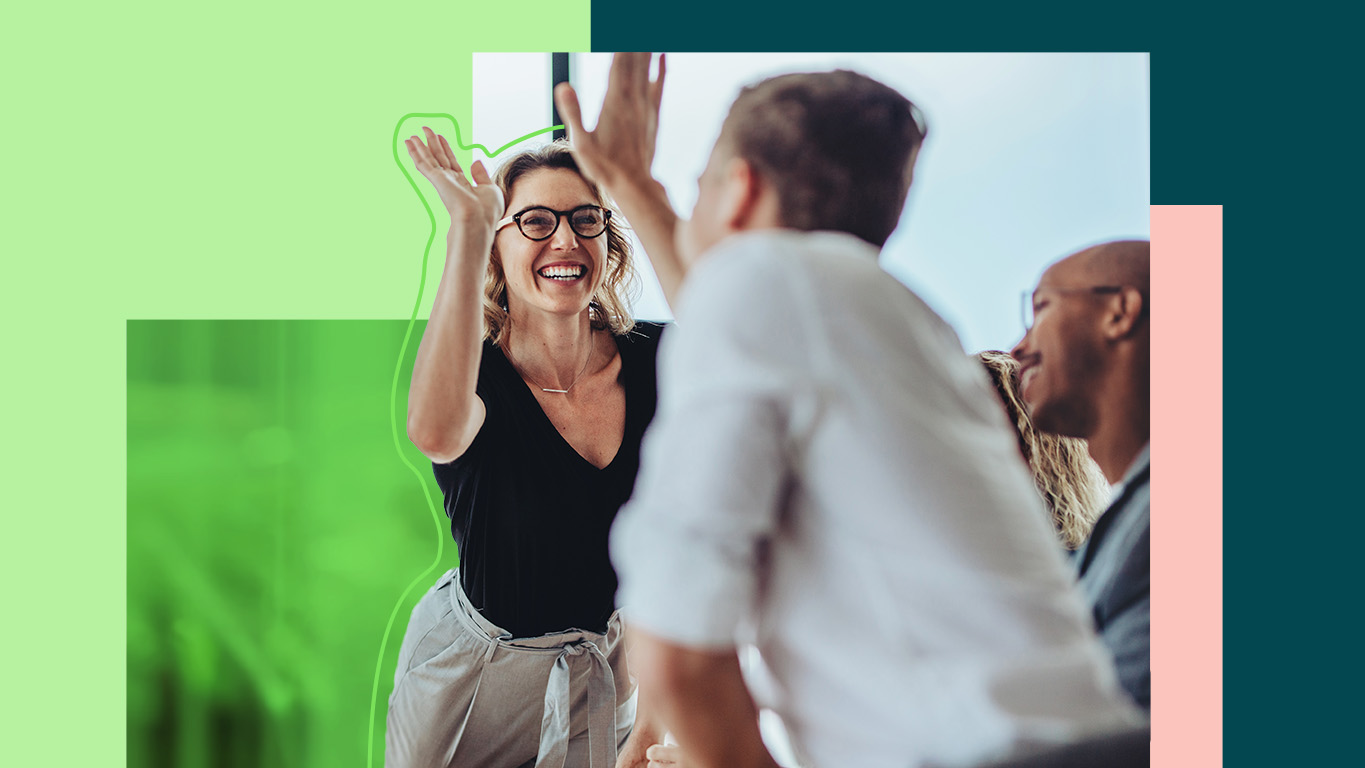 High five between white man and white woman