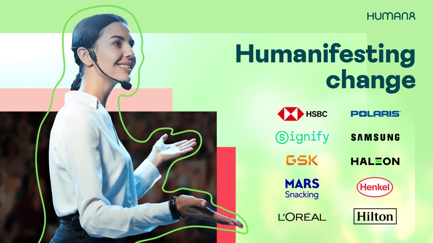 Lady with headset presenting