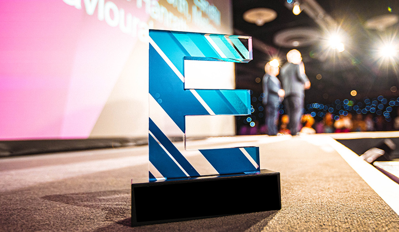 An award that's a big blue 'E'