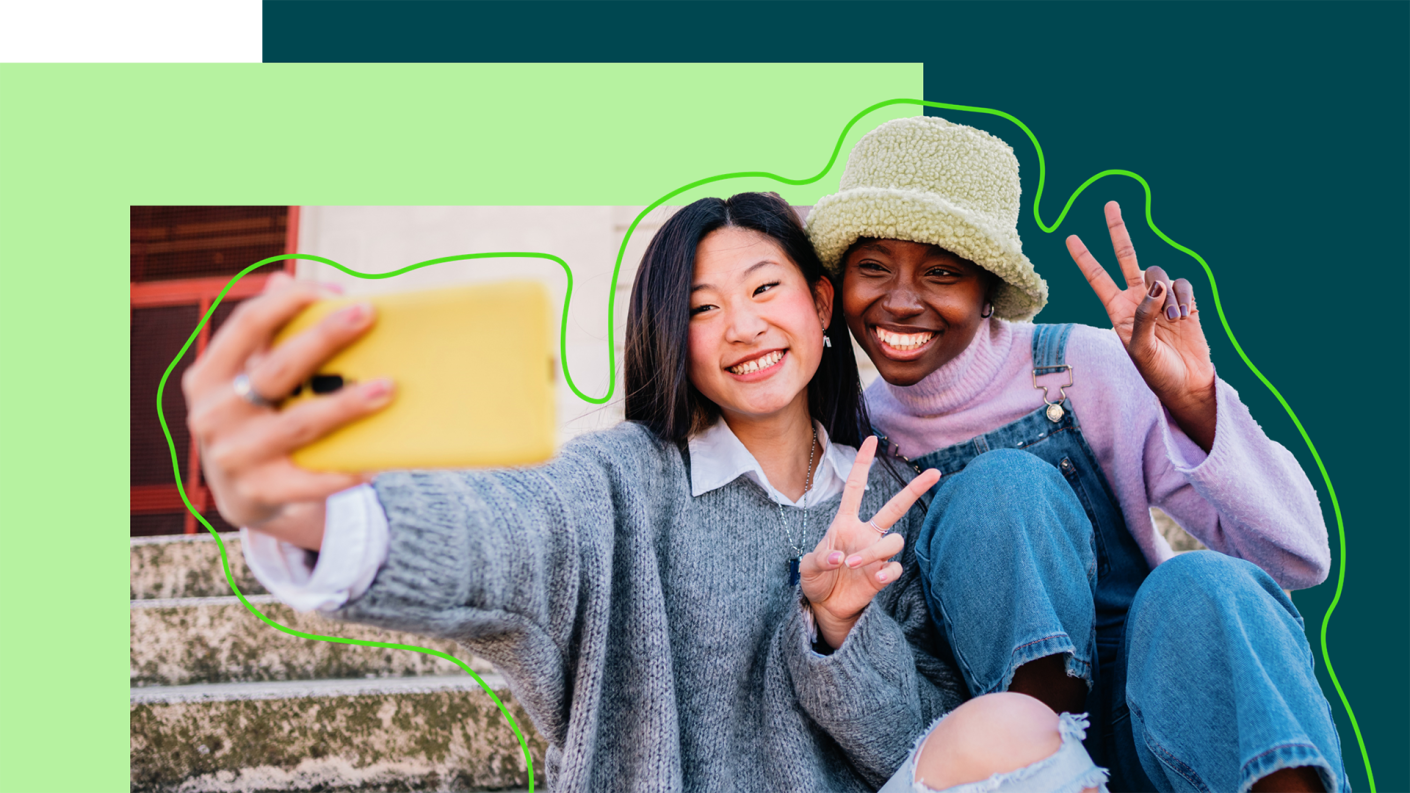 Two gen z women posing for a selfie